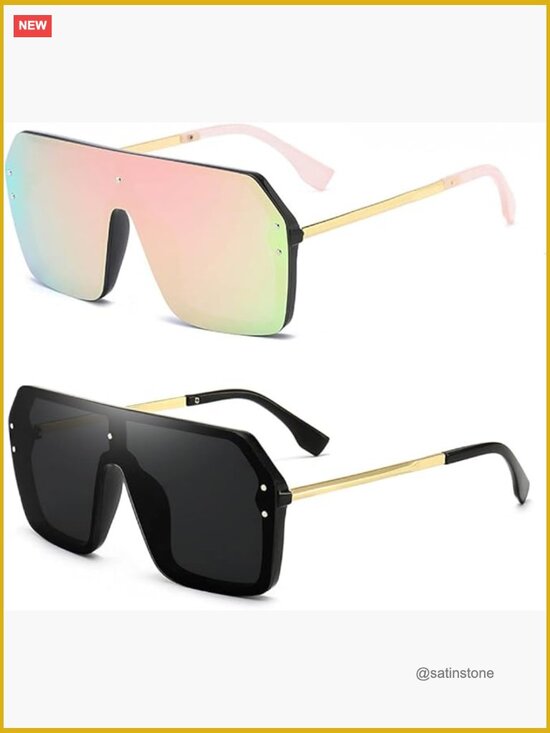 Oversized Flat Top Rimless Sunglasses Women Trendy One Piece Big Shades UV400 main image 7